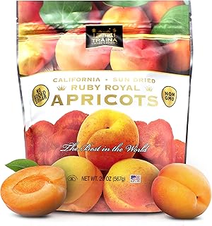 Traina Home Grown California Sun Dried Ruby Royal Apricots - Healthy, No Sugar Added, Non GMO, Gluten Free, Kosher Certified, Vegan, Value Size (20 oz)