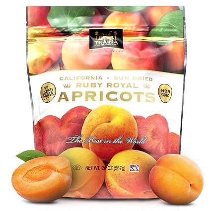 Traina Home Grown California Sun Dried Ruby Royal Apricots - Healthy, No Sugar Added, Non GMO, Gluten Free, Kosher Certified, Vegan, Value Size (20 oz)