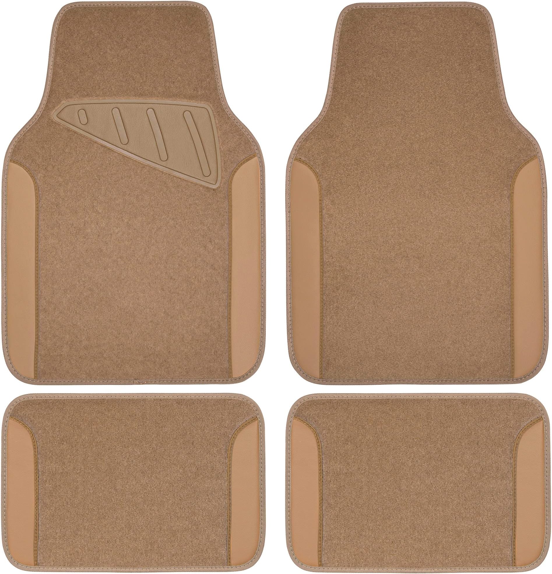 CAR PASS Beige Leather & Waterproof Car Carpet Floor Mats, Universal Car Mats Fit for SUV,Vans,sedans, Trucks,Set of 4pcs Car Carpet with Anti-Slip nibbs Driver Heel Pad (All Beige)