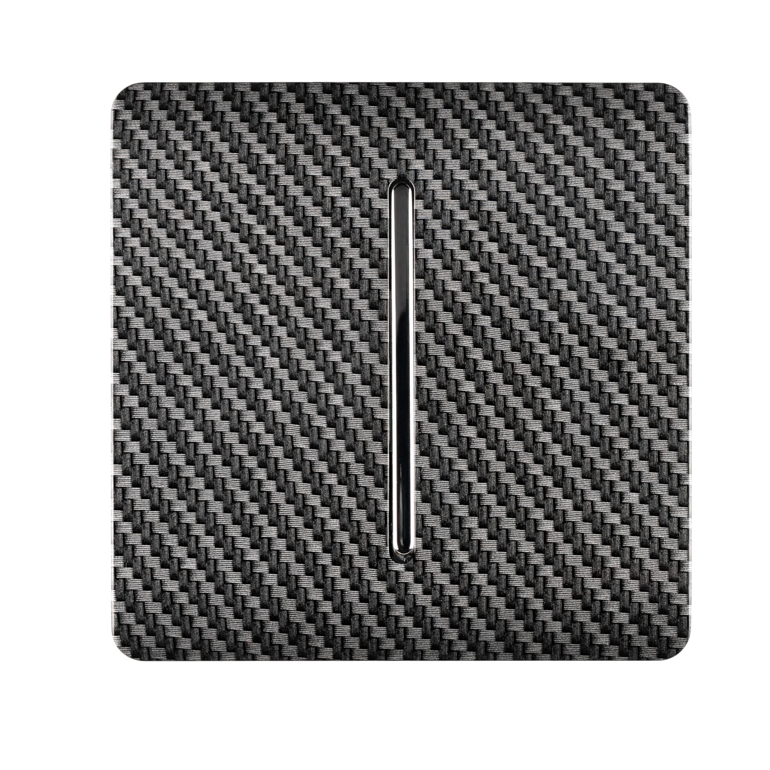 Trendi 1 Gang 3 Way Intermediate 240V Screwless Raised Front Plate Plastic Artistic Modern Glossy 10 Amp Chrome Rocker Single Electrical Wall Light Switch Carbon Fibre - ART-SS9CF