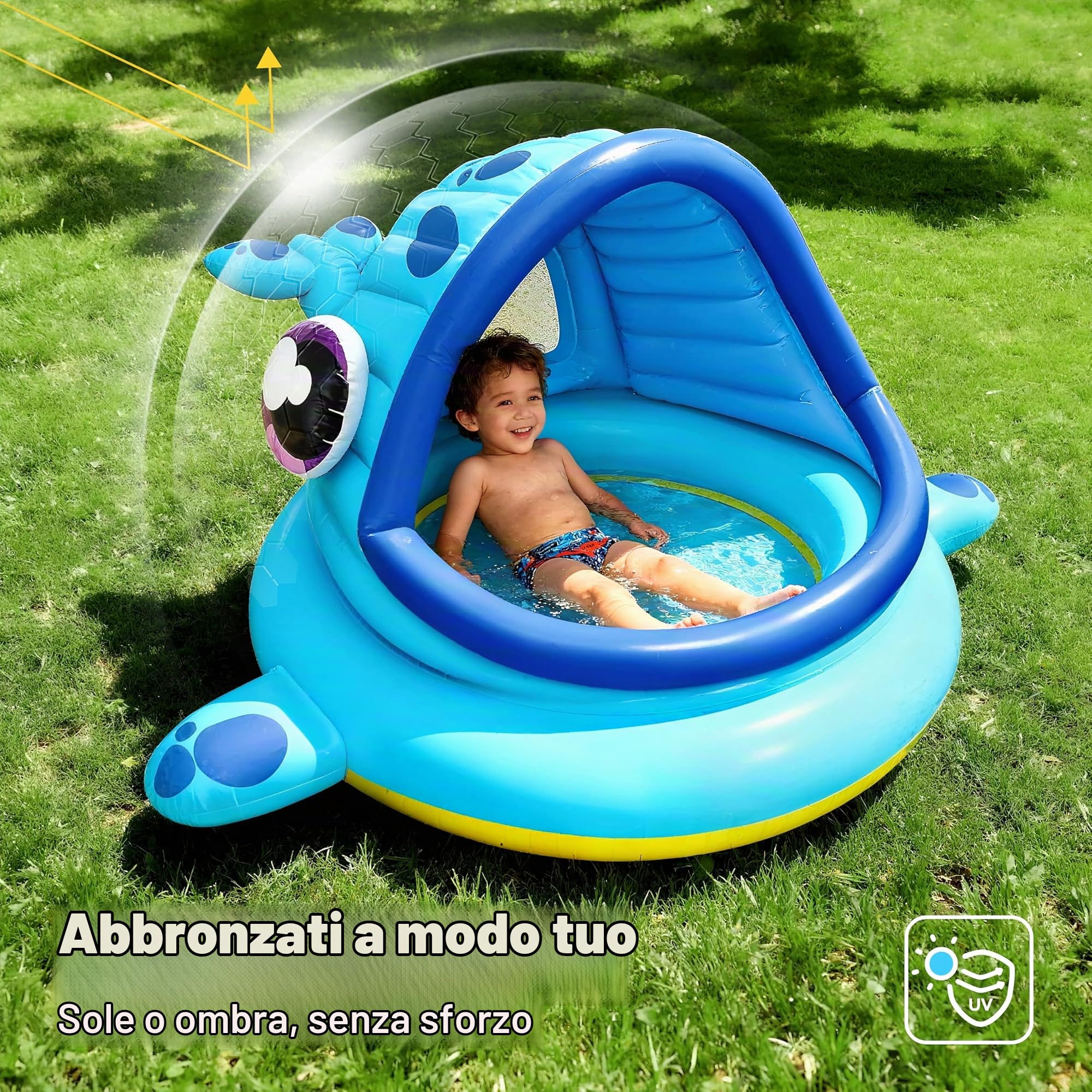 JOYIN Piscinetta Gonfiabile con Parasole per Bambini 137 x 142 x 71cm Balena Piscina Bambini con Baldacchino, Galleggiante da nuoto Giocattoli per feste di nuoto