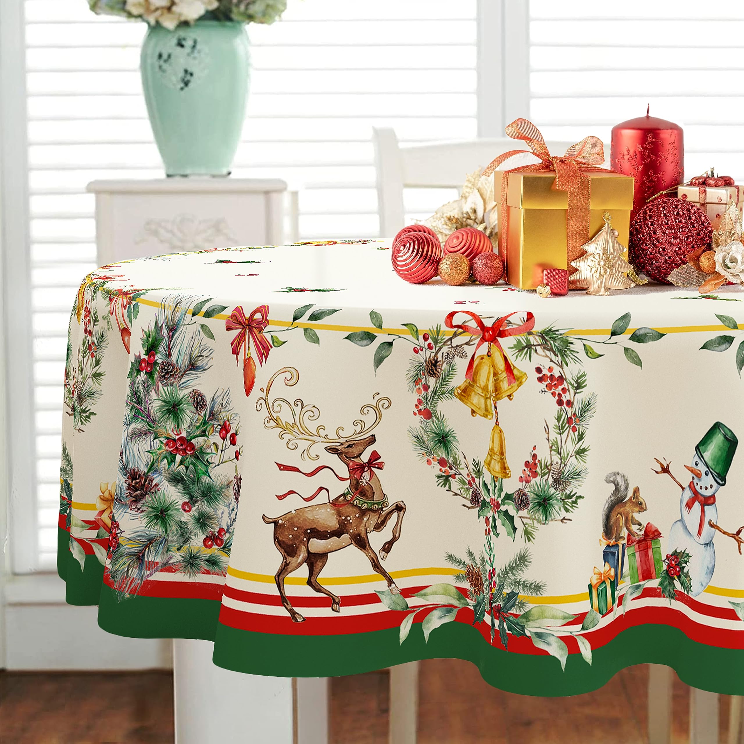 Yighty Oval Christmas Tablecloth 54 x 72In, Elk Holiday Decoration Table Cloth - Image 2