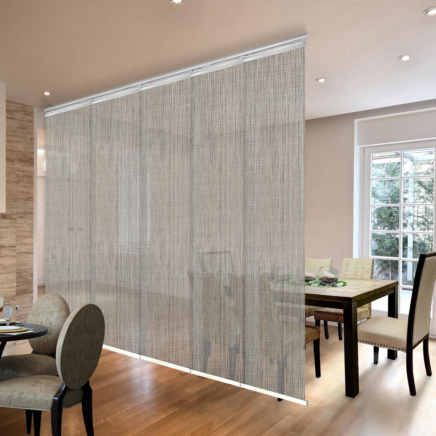 A & F Rod Décor - Mathis 5-Panel Single Rail White Panel Track Extendable 58"-110" W x 94" H, Panel Width 23.5"