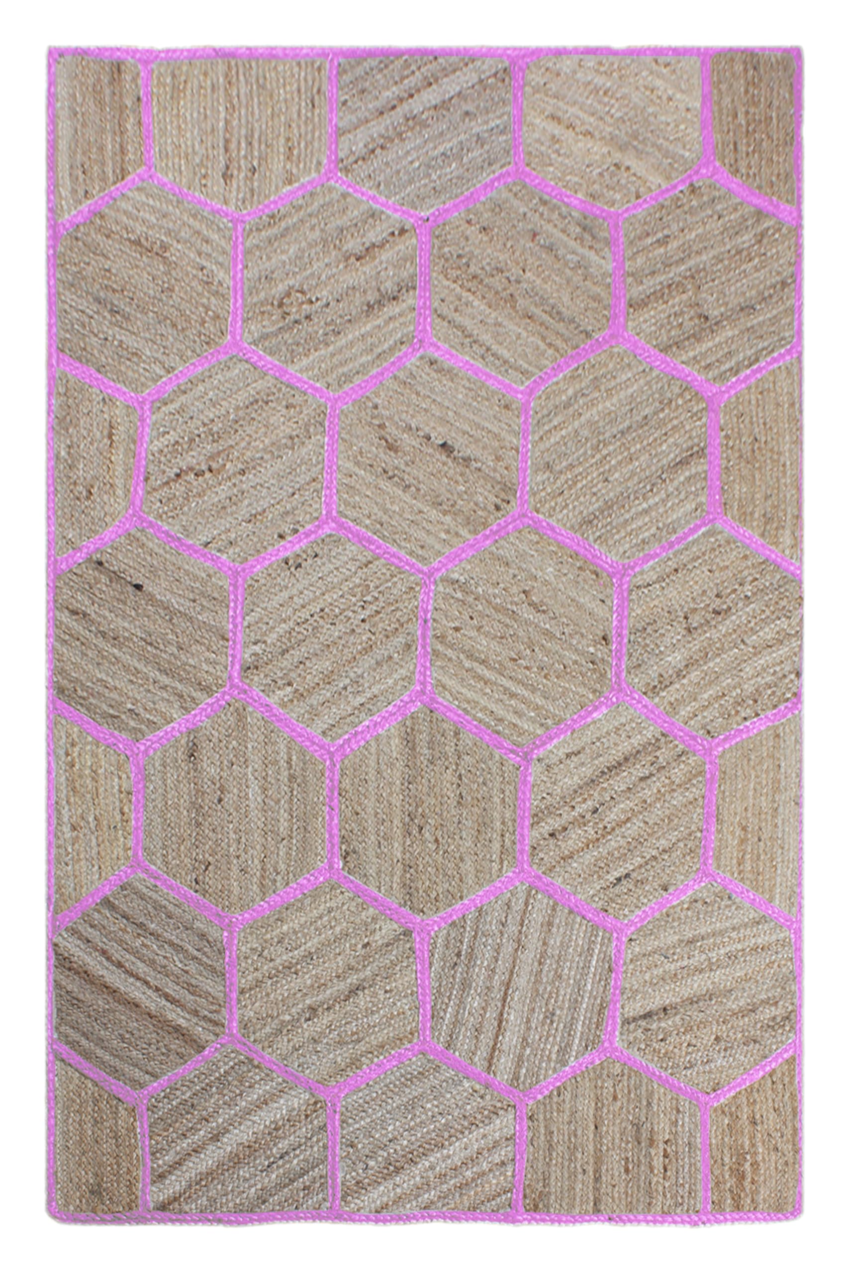Tapis de couloir en jute Kilim tressage artisanal d'exception couleur rose et beige