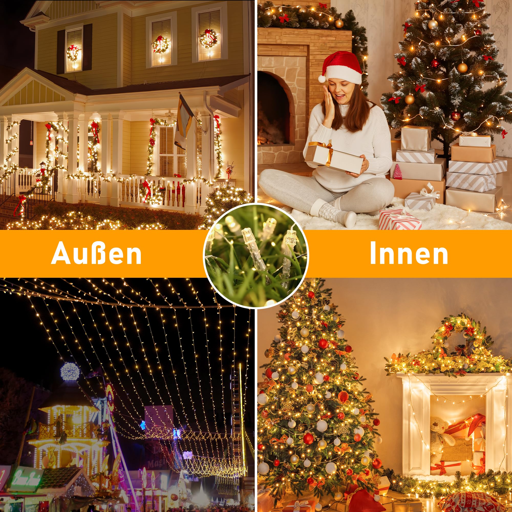 HeiPard Lichterkette Außen Innen 80m 800LED, Warmweiß LED Lichterketten Outdoor Strom mit mit Fernbedienung Timer Dimmbar, 8 Modi IP44 Wasserdicht String Lights für Garten Balkon Hochzeit Party