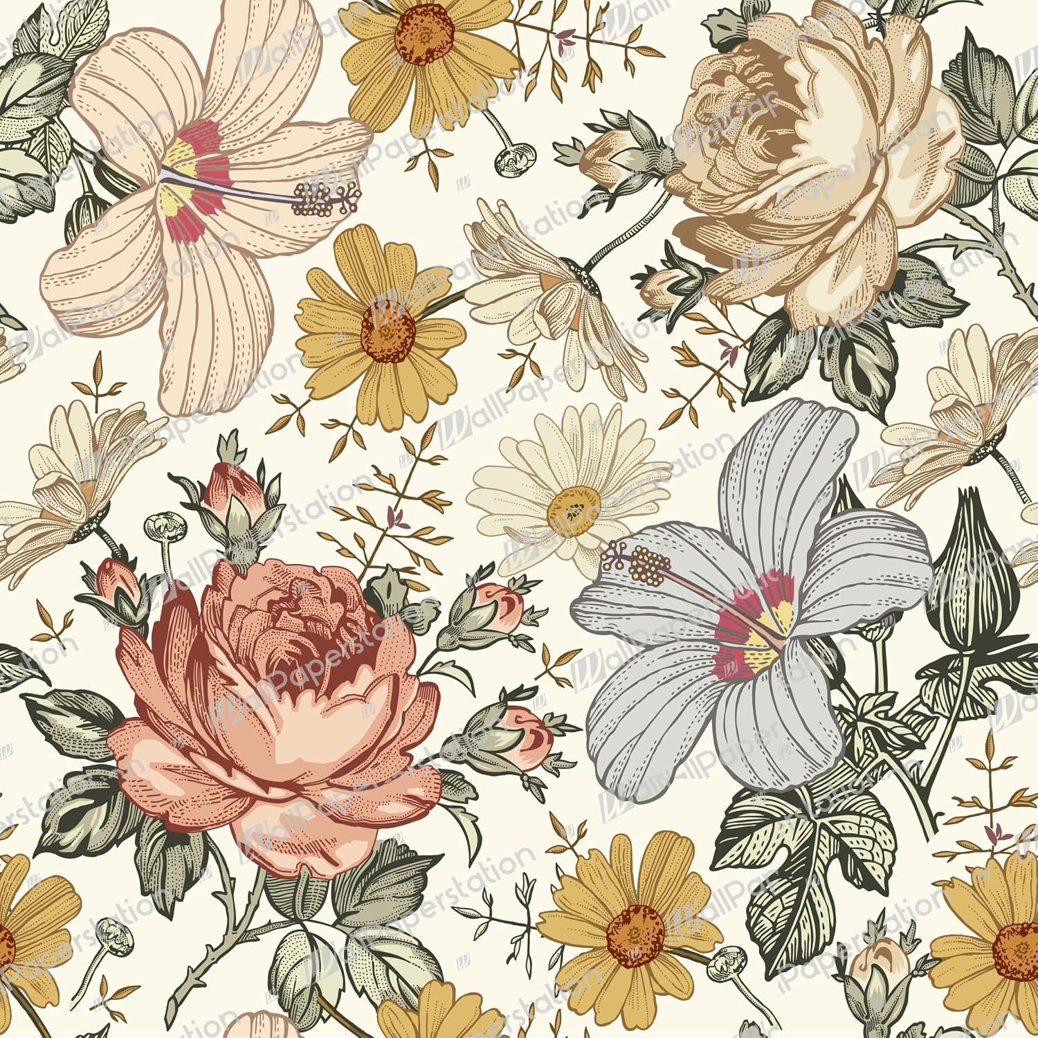 Myphotostation Floral Peel and Stick Wallpaper Removable Self Adhesive Rose - Daisy Wallpaper W 20" x H 124"