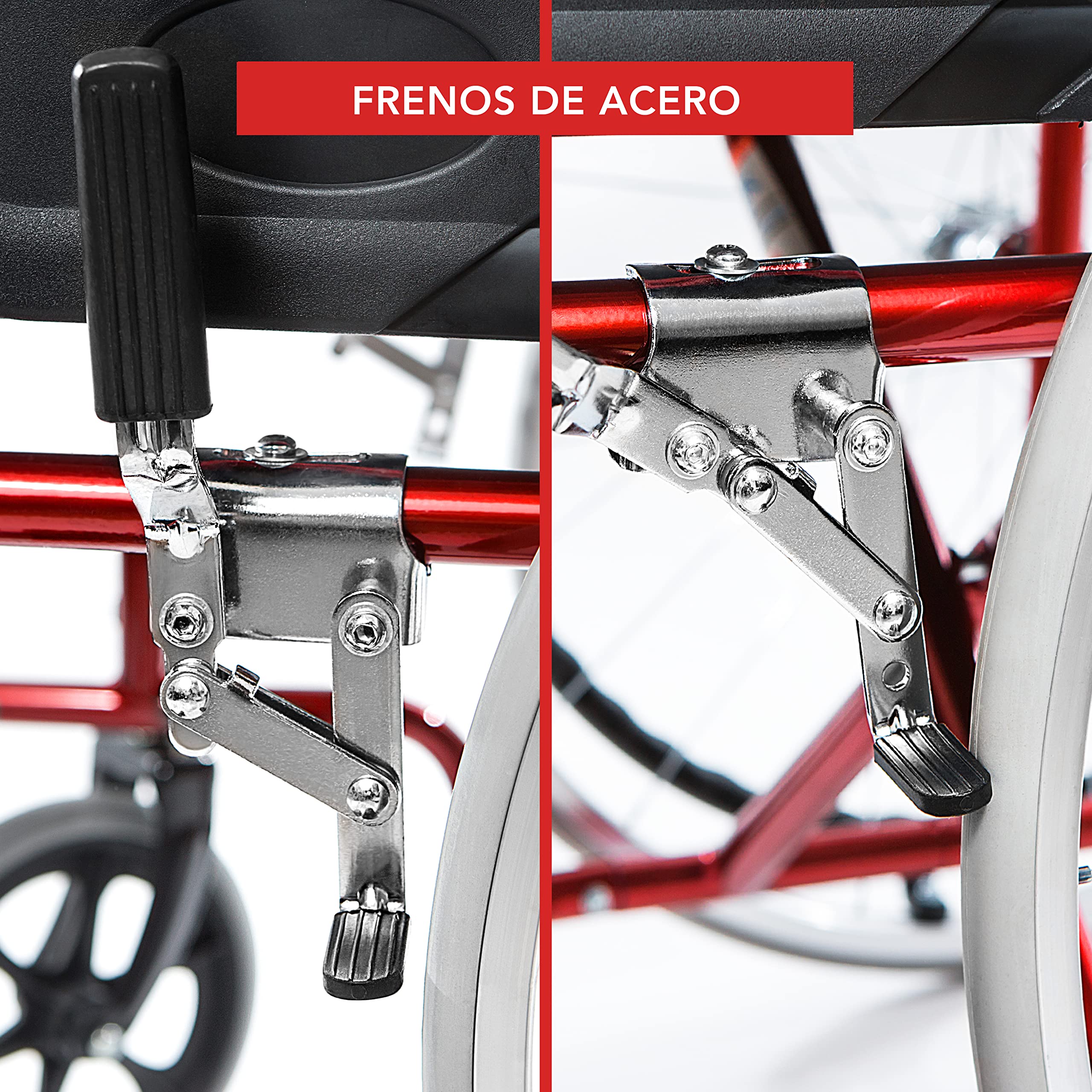 AIESI® Silla de Ruedas plegable ligera de autopropulsión para discapacitados y mayores AGILA BASIC, Reposabrazos y Reposapiés fijos, Cinturon de seguridad, Garantía de 24 meses