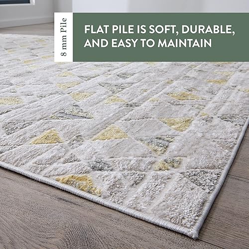 Miniatura 3 de Edenbrook Alfombras de área para sala de estar, alfombra triangular abstracta color crema y gris, pelo bajo, zonas de alto tráfico, alfombra de 2.5