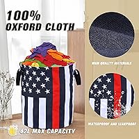 Vista 5 de Cesta de Ropa con Bandera Americana de Línea Roja Delgada de NUTAINLA Cesta Plegable de Tela Oxford Bolsa de Mano Graciosa Organizador