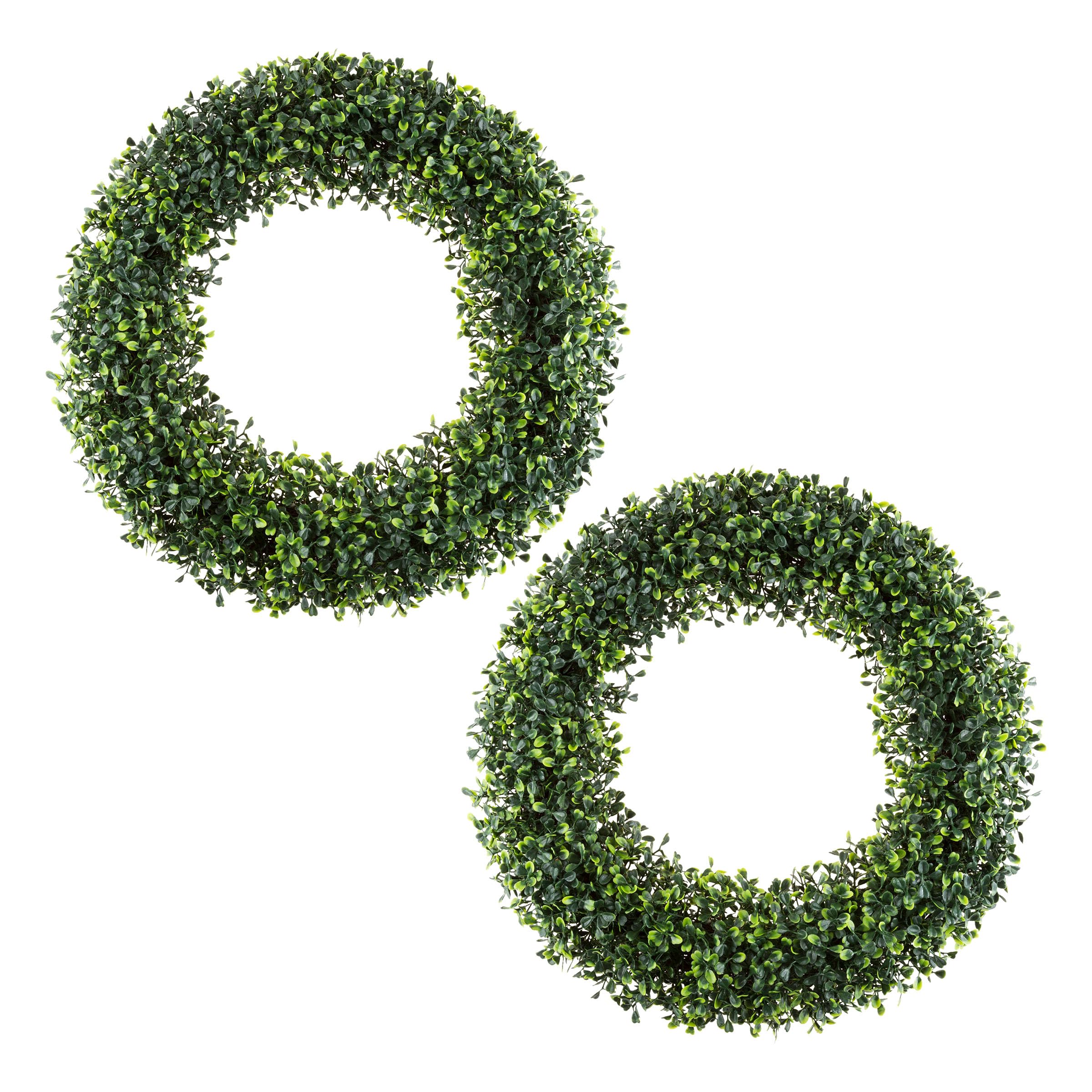 Pure Garden Set of 2 Wreaths - 19.5-Inch Round Artificial Boxwood Summer, Fall, Winter, or Spring Wreaths - Indoor/Outdoor Decoration for Front Door