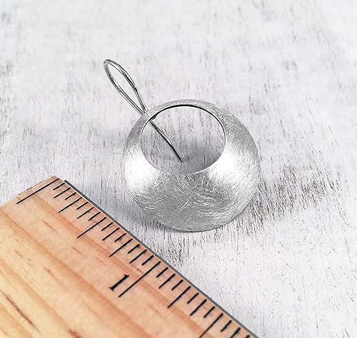 Miniatura 7 de Handmade Sterling Silver Women Modern Retro Style 60s Dangle Drop Hook Earrings, Diamond Cut Brushed Finish, 1.5 inches long