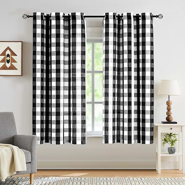 Jubilantex Black White Buffalo Check Semi Sheer Curtain Panels Gingham P...