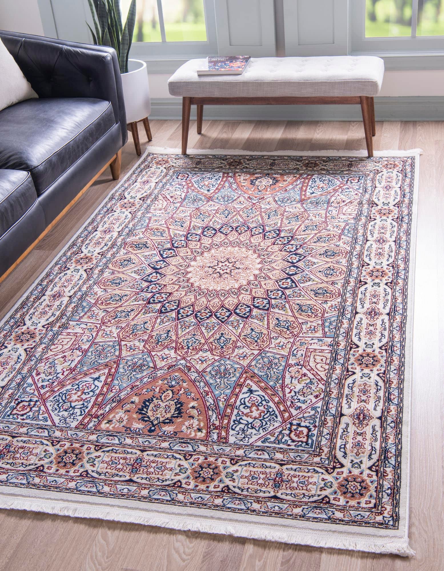 Rugs.com Rabia Collection Rug – 8' x 10' Ivory Low Rug Perfect for Living Rooms, Large Dining Rooms, Open Floorplans