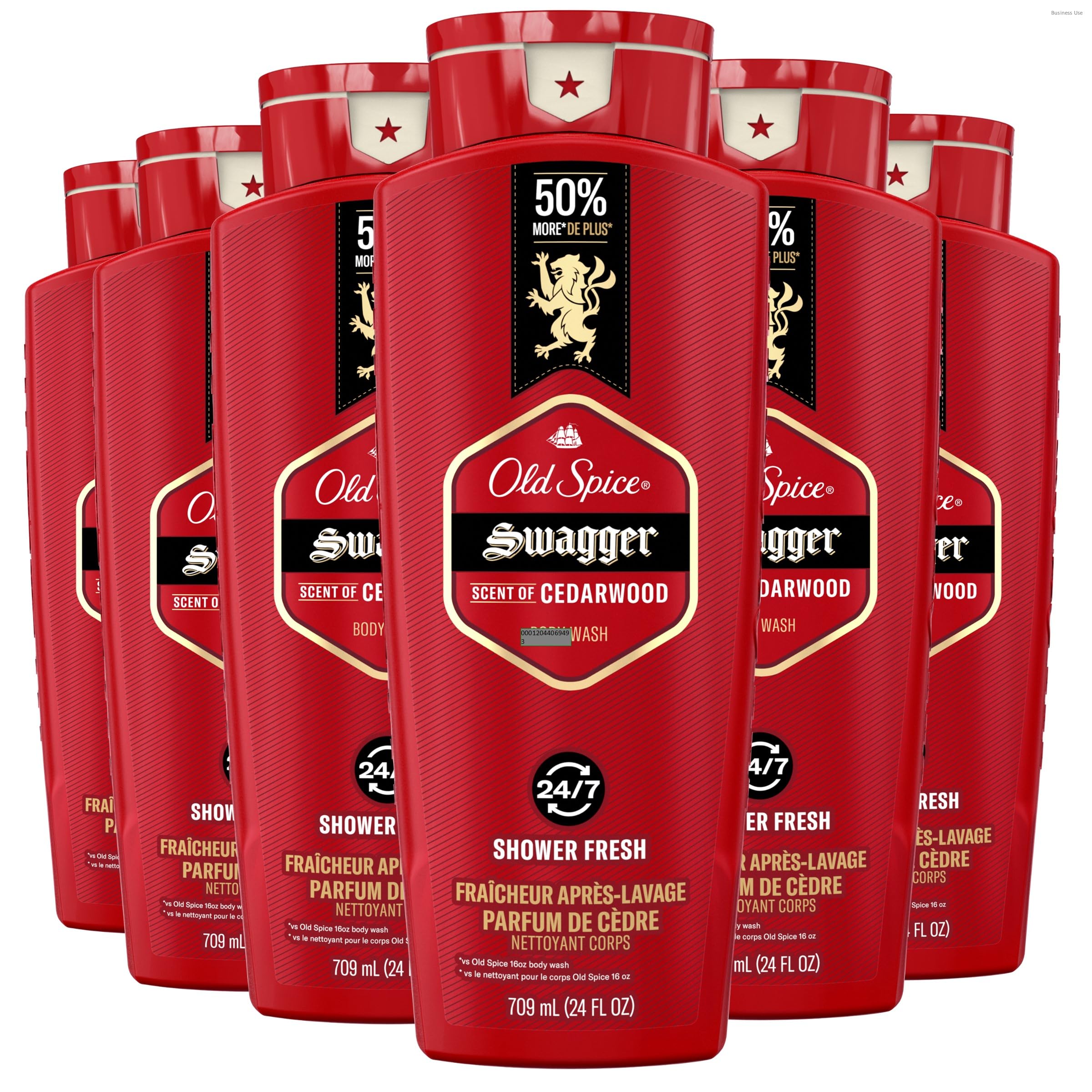 Old Spice Refreshing Body Wash for Men, 3X Defense, 24/7 Shower Fresh with Long Lasting Scent, Red Collection, Swagger with Cedarwood Scent, 24 oz (