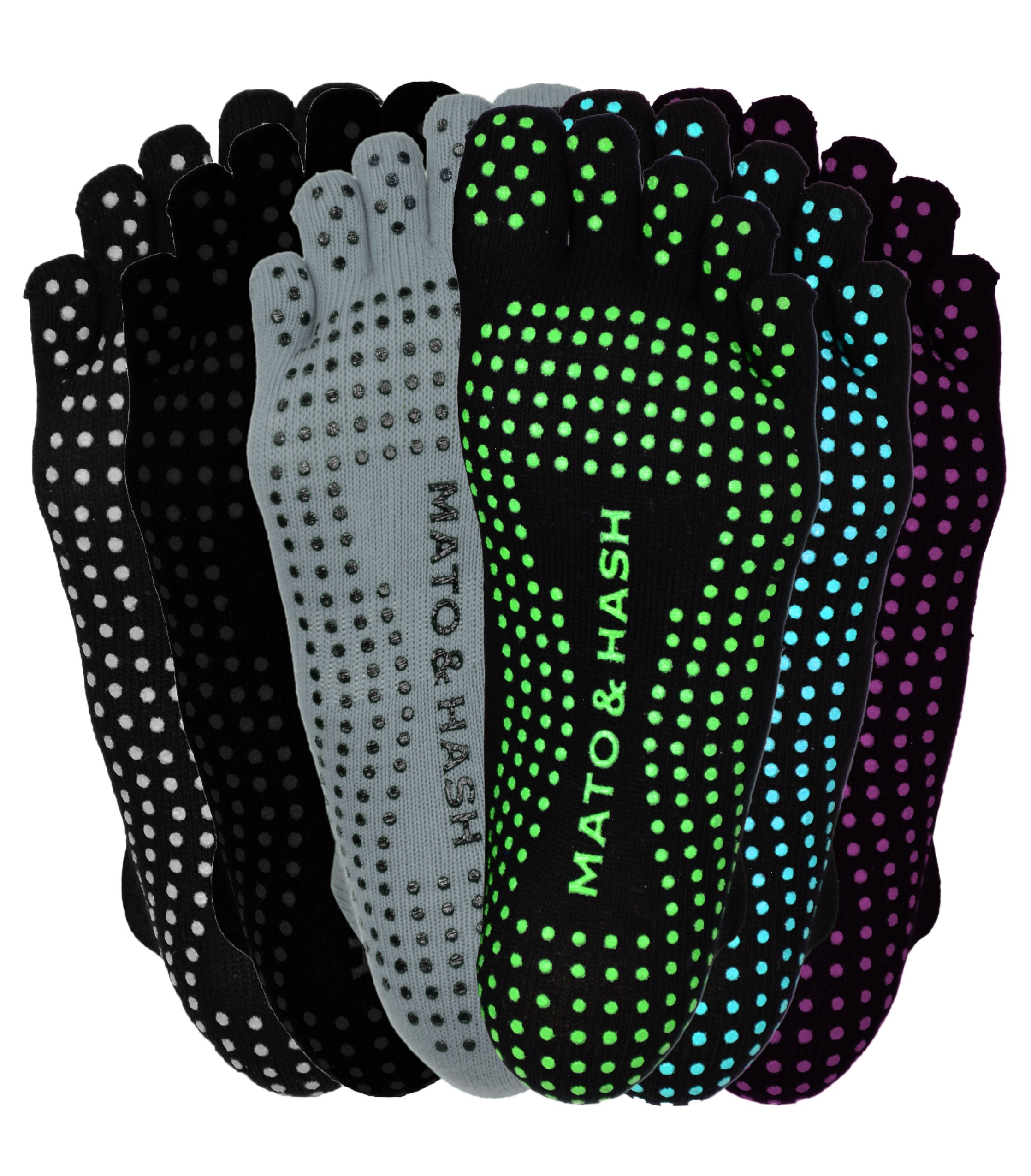 Mato &amp; Hash 5-Toe Exercise Barefoot Feel Yoga Socks With Full Grip