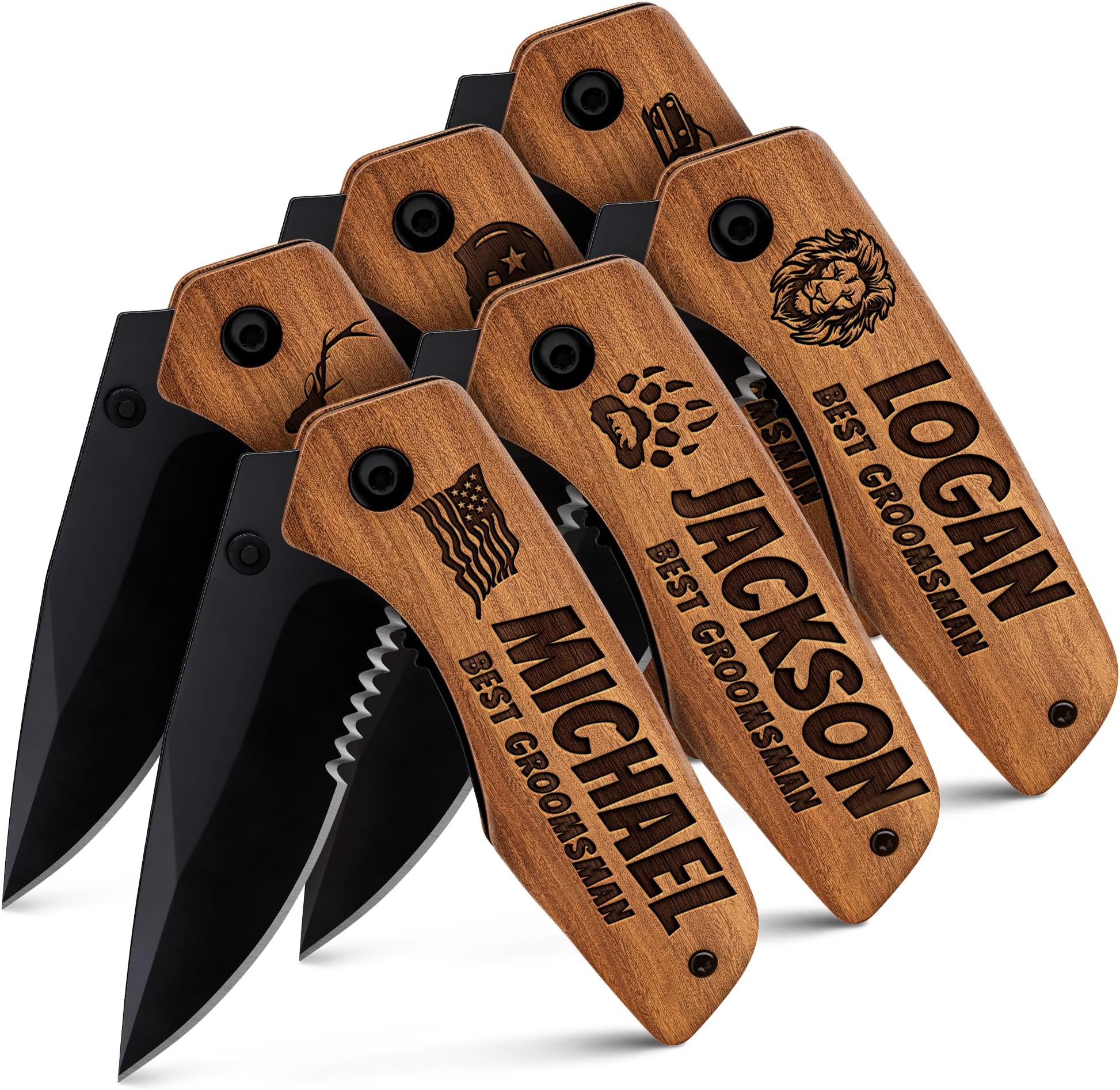 Personalized Pocket Knife for Groomsmen - Custom Folding Knives Set of 6 pcs - Engraved Gifts for Men and Women - Gift for Groomsman, Wedding Party, Best Man Proposal, Gift for Bride, Maid 6611 PS