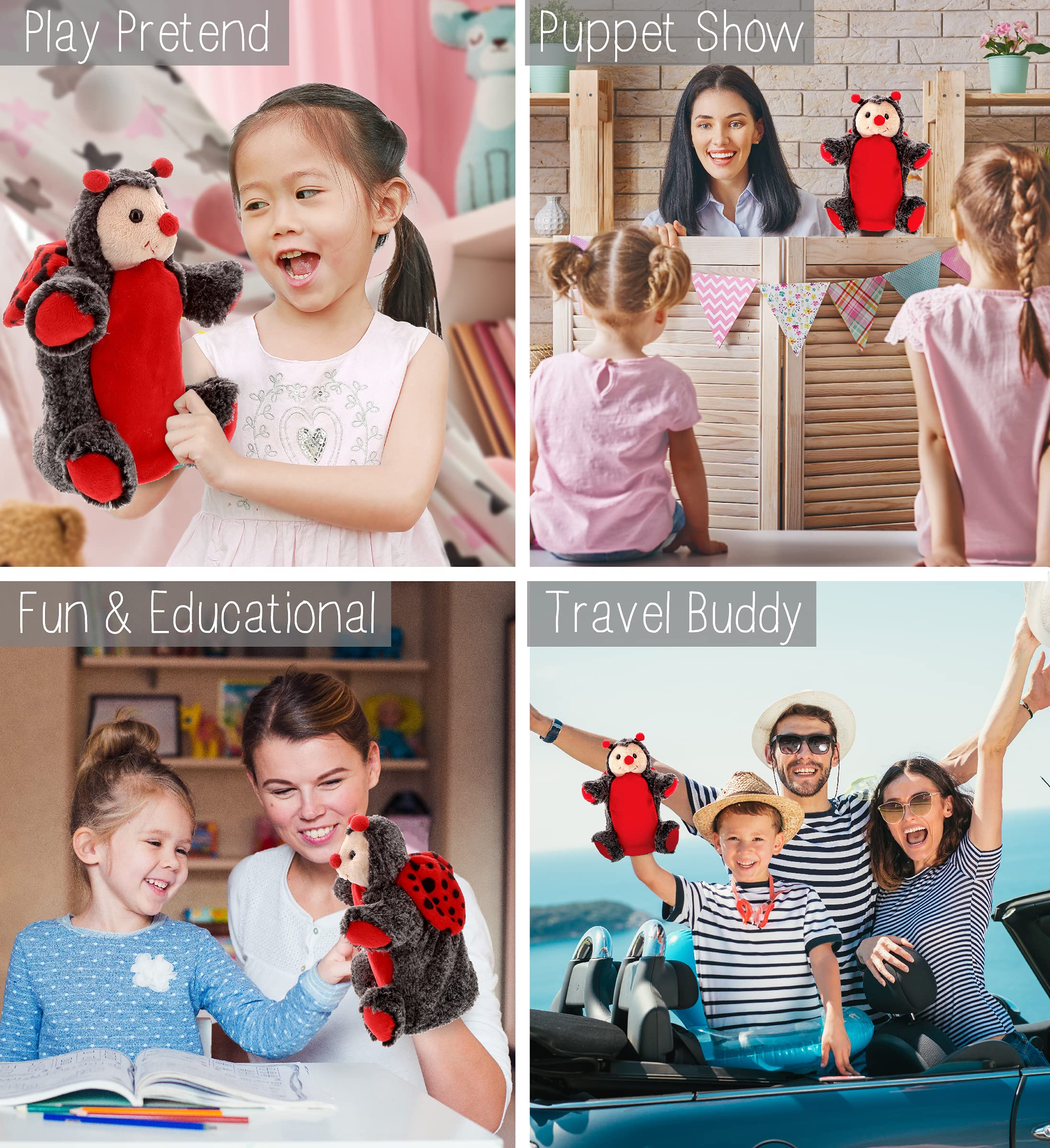 DolliBu Ladybug Plush Hand Puppet for Kids - Soft Plush Stuffed Animal Hand Puppet Toy for Puppet Show Games Puppet Theaters for Kids, Adult Cute Puppets Educational Toy to Teach Children & Toddlers - Image 3
