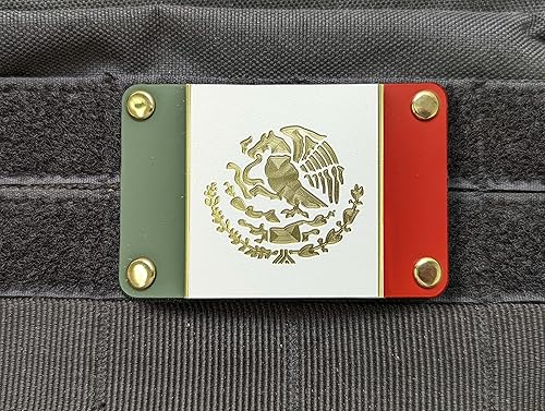 Miniatura 2 de Milspin Parche de moral de metal de la bandera de México tricolor (con velcro) Parte trasera de velcro Fabricado en los Estados Unidos Latón