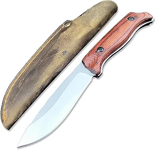 HUAAO Fixed Blade Knife Full Tang, 8.6in Saddle Mountain Hunting Knife with Wood Handle, 4.1in CPM-S30V Blade with Sheath, EDC for Hunting, Camping, Outdoor, Bushcraft (15002) - HUAAO