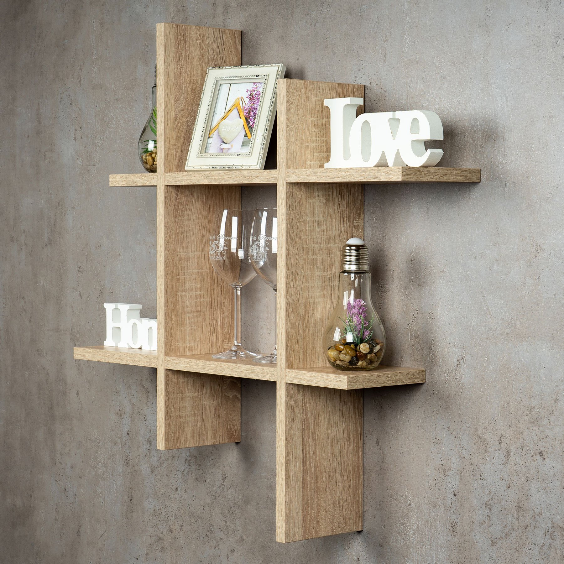 Estantería De Pared Hashtag Levandeo | 75x75 Cm, Madera De Roble Sonoma, Diseño Moderno