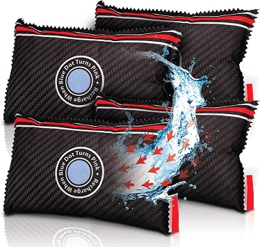 Reusable Car Dehumidifier Bag (4 Pack) Rechargeable Dehumidifier bags for Car, Trucks, and RVs - Prevent Damp & Moisture on Windscreens - Leakproof Moisture Absorber for Car and Home