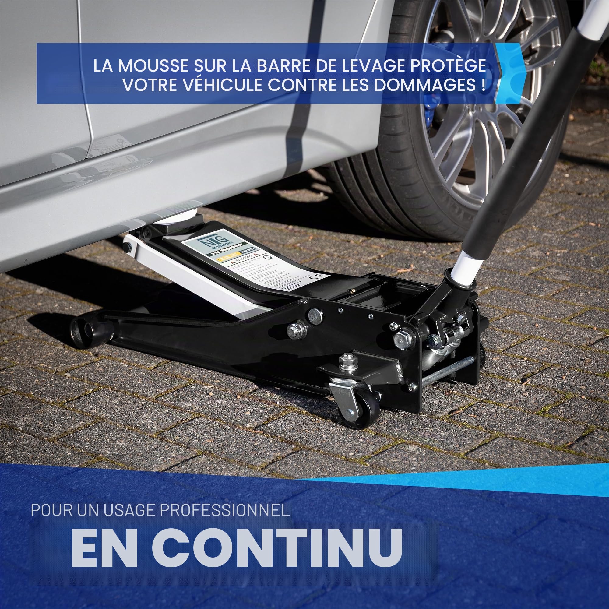 Cric Roulant hydraulique NTG Certifié 3 tonnes (Hauteur de Levage 75-505 mm) Professionnel avec Double Cylindre Cric Plat pour SUV et Voitures Basses Noir [Extra Stable 35,2 kg]