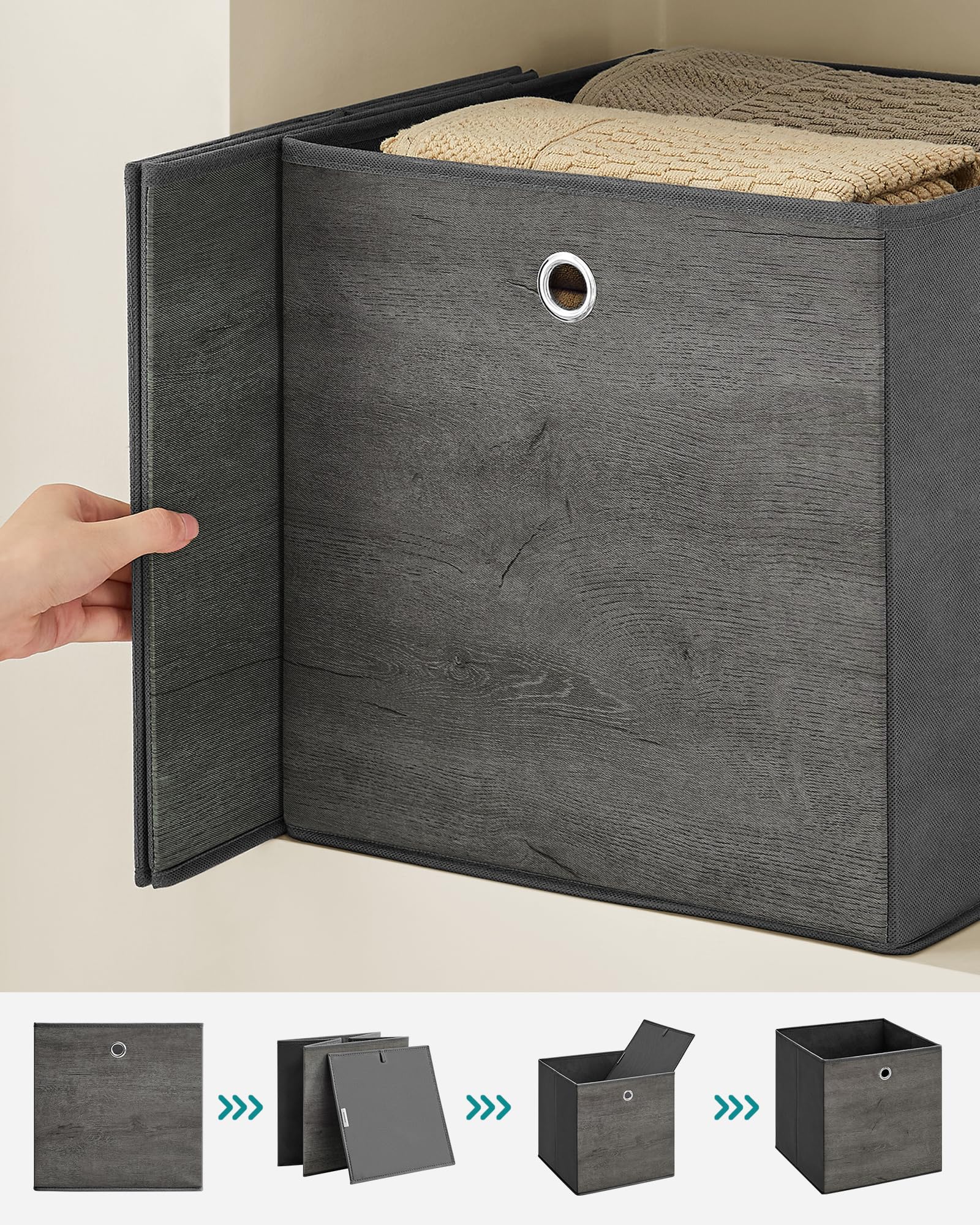 Set Di 3 Cubi Portaoggetti In Lino Oxford Pieghevoli Con Manici – 47x28x20 Cm, Per Scaffali, Armadi E Stanze Dei Bambini