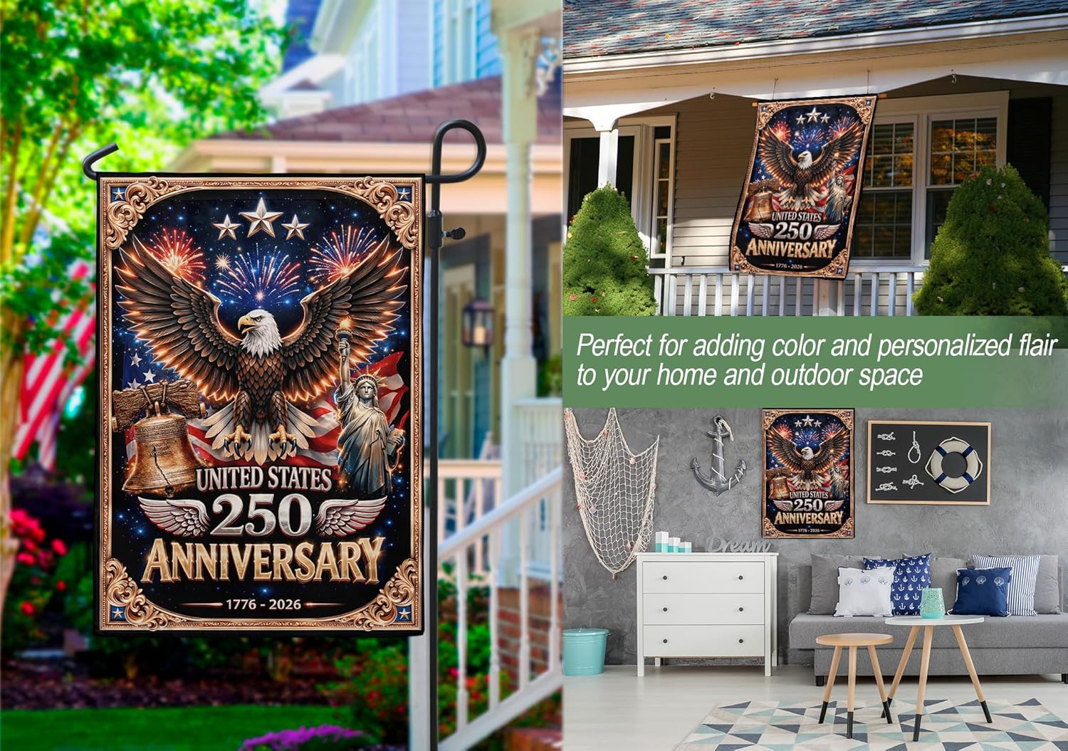American Flag With Eagle, 250th Anniversary Patriotic Design, 250 Anniversary Usa Flag, Garden Flags For Outside, 1776-2026 Commemorative, Front And Back Print 1 (12x18 Inch)