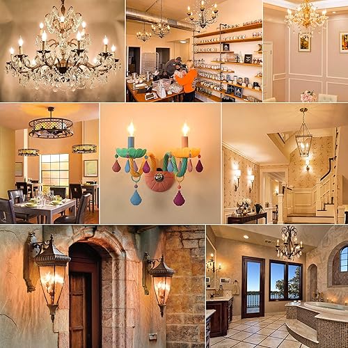 Miniatura 7 de Sailstar Bombilla de candelabro E12 equivalente a 60 W, bombilla LED E12 regulable de 3000 K, blanco cálido, bombillas LED de 60 W, punta de llama,