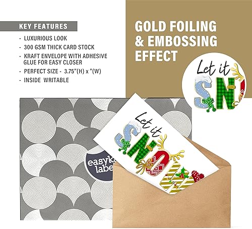 Miniatura 4 de easykart labels Surtido de 18 tarjetas de Navidad con sobres y calcomanías de sellado, 6 diseños temáticos navideños con efecto de lámina y relieve,