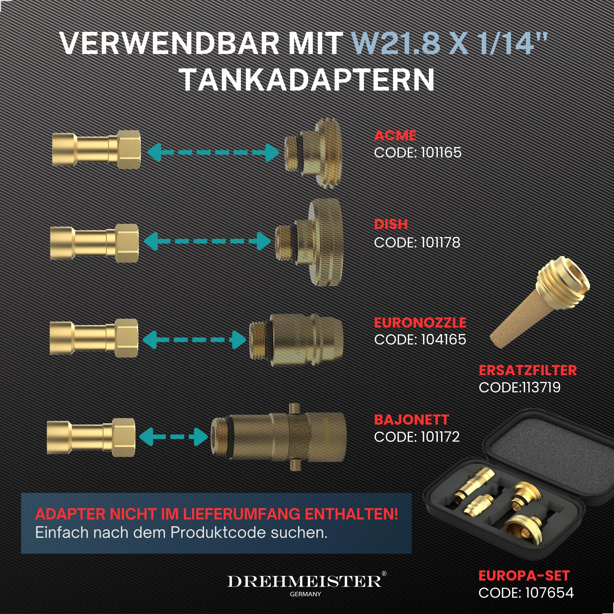 LPG Direktbetankungsadapter mit Sinterfilter - Messing - 3/4-16 UNF & W21.8 x 1/14" - Kompatibel mit Acme, Dish, Bajonett, EURONOZZLE - Für Gastankflaschen mit 80%-Füllstopp