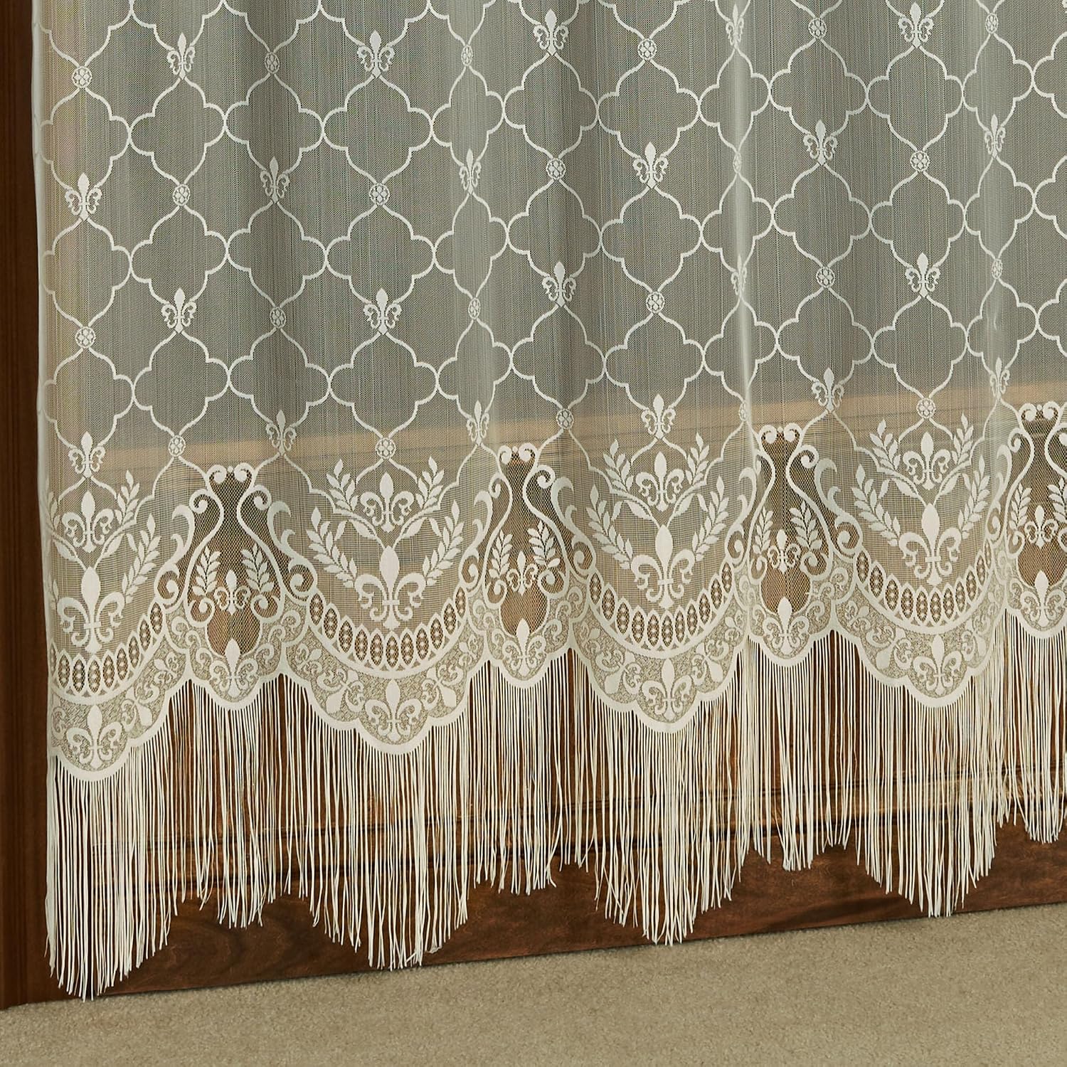 Touch of Class Victorian Fleur de Lis Ivory Lace Window Treatment Curtain Panel 56 x 84 Inches
