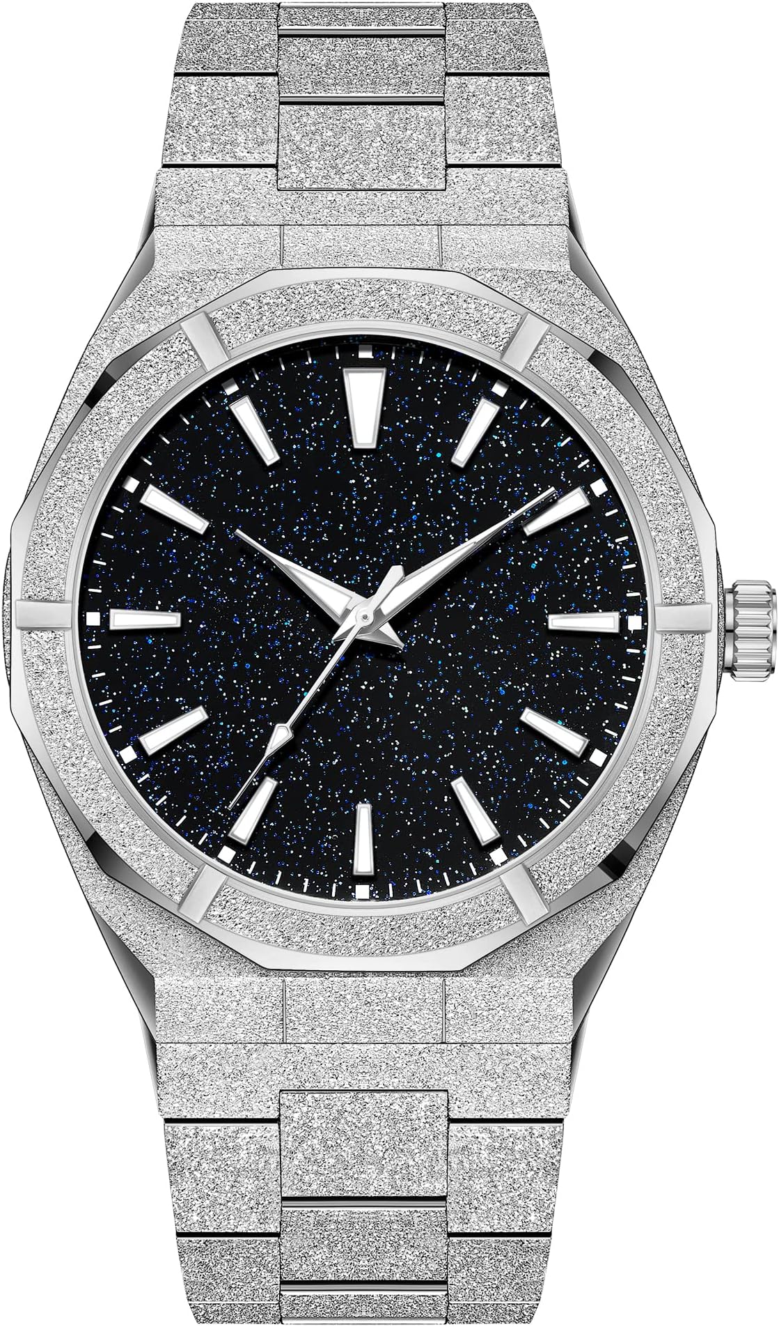 PINTIME Fashion Mens Watch Frosted Star Dust Dial Stainless Steel Quartz Analog 41MM Stylish Business Waterproof Watches for Men