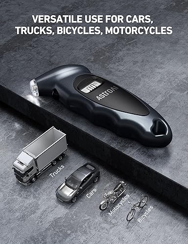 Miniatura 13 de AstroAI Medidor digital de presión de neumáticos con batería AAA reemplazable, 150 PSI, 4 ajustes, rellenos de calcetines para automóvil, camión