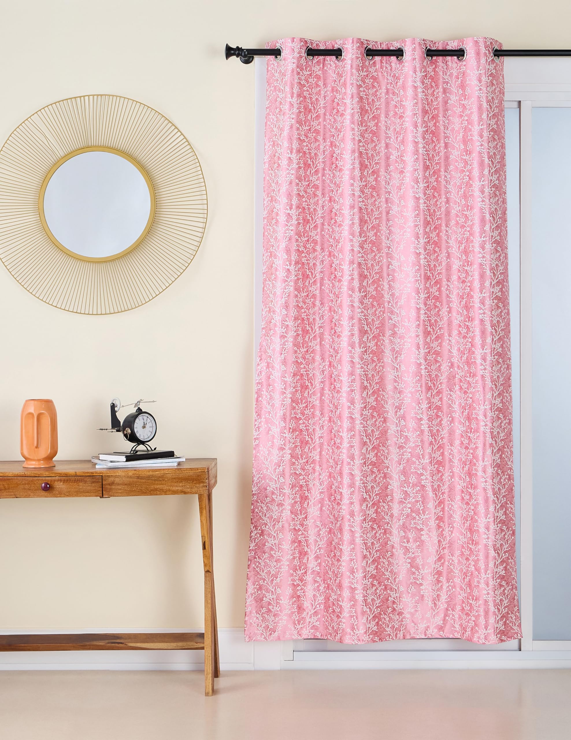 Amazon Brand - Solimo Premium Polyester Cotton Curtains | 225 GSM | 7 Ft | Abstract Print | Easy Maintenance (Set of 2, Maroon), Light-Filtering, Tape Top