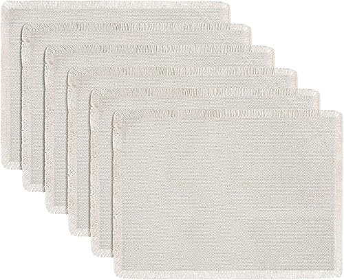 Miniatura 25 de Hausattire - Juego de 6 manteles individuales de algodón deshilachados para mesa de comedor 13x19 pulgadas | Mantel individual de estilo rústico