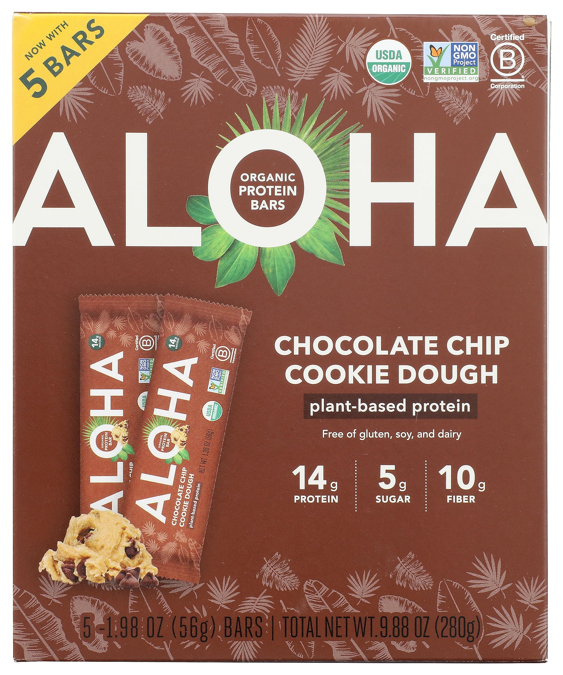 Amazon.com: ALOHA Organic Plant Based Protein Bars, Chocolate Chip