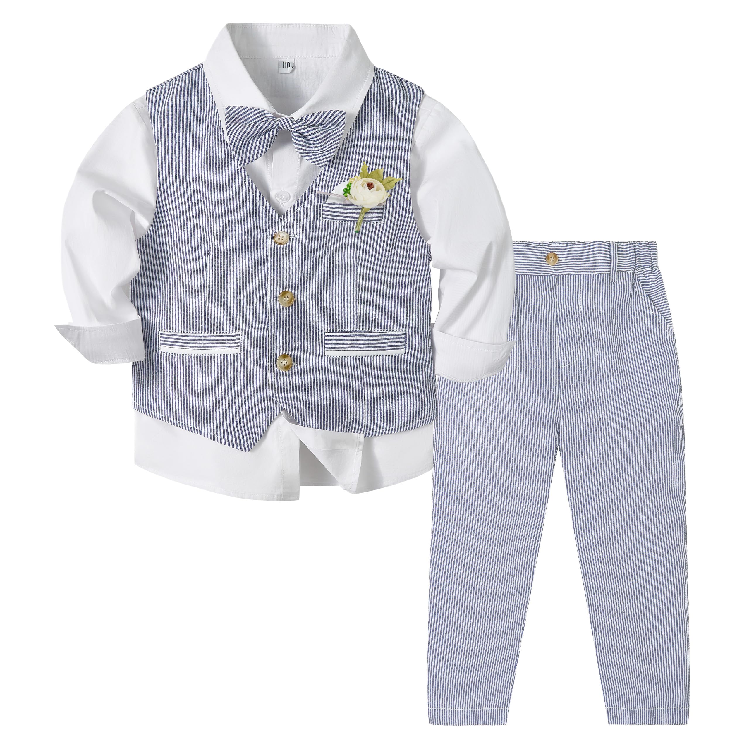 Volunboy Conjunto de Ceremonia para Niños Bebé, Traje de Boda 5 Piezas con Chaleco + Camisa + Pantalón + Fiorecillo + Pajarita