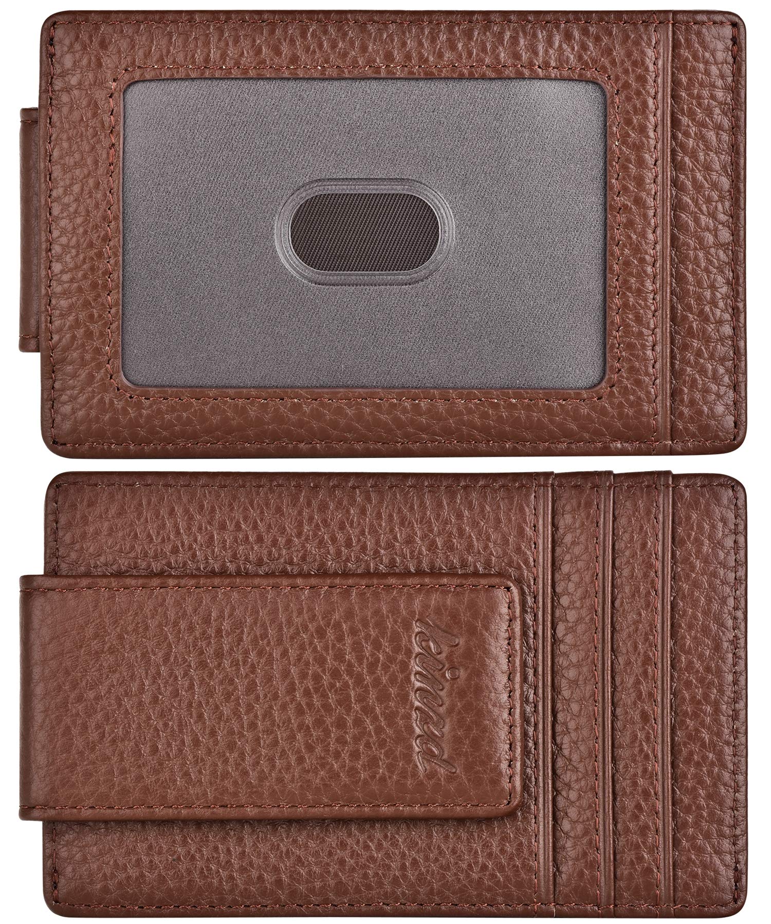 kinzdMoney Clip, Front Pocket Wallet, Leather RFID Blocking Strong Magnet thin Wallet (one size, Coffee)