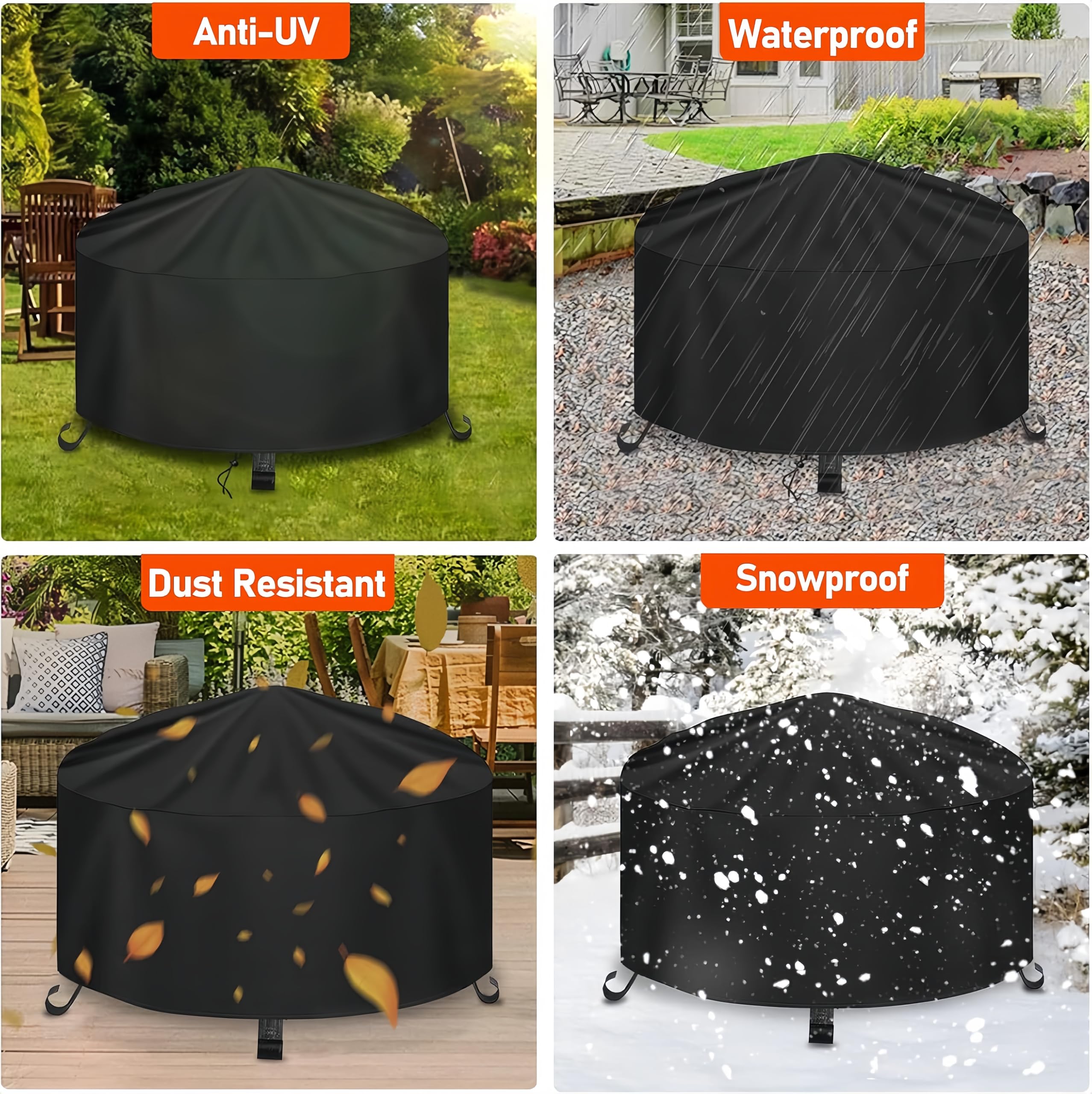 Guangyu Housse de Protection pour Braséro Rond, Imperméable, Noir, PVC, Couvre-Feu, Jardin Patio Extérieur (80*80*65cm)