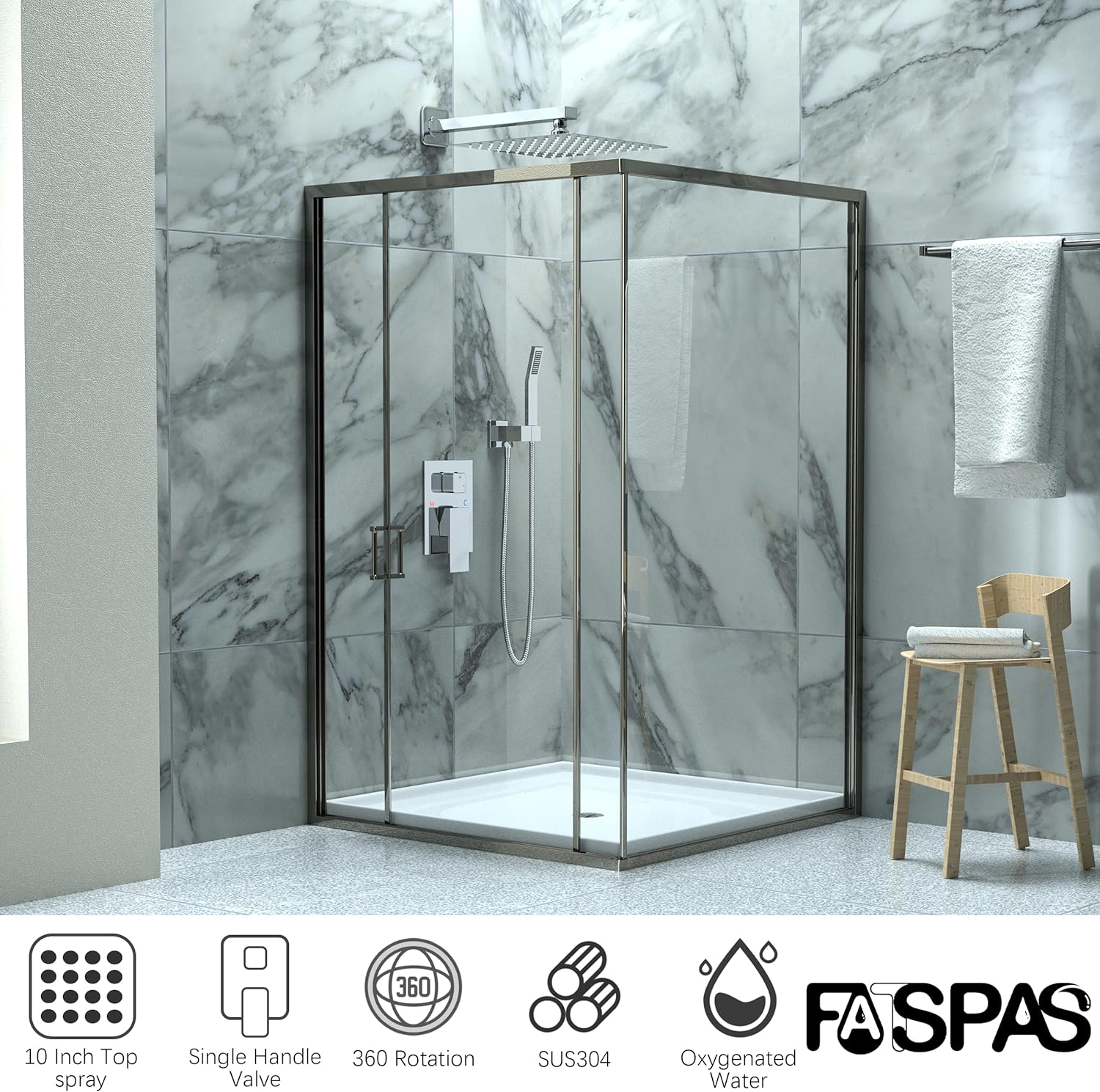 10 Inch Shower System with Tub Spout & 10 Inch Shower Faucet Set, Polished Chrome