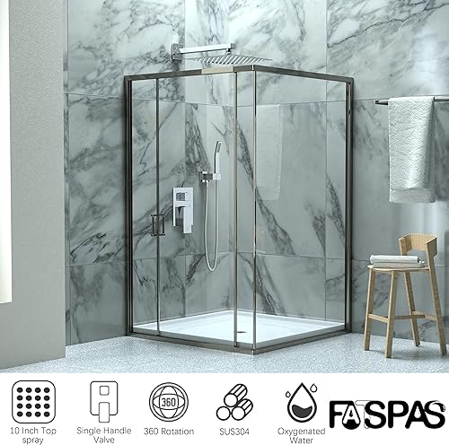 Miniatura 77 de Sistema de ducha con boquilla de bañera, juego de grifo de ducha con cabezal de ducha de lluvia de 12 pulgadas, ducha de mano y boquilla de bañera