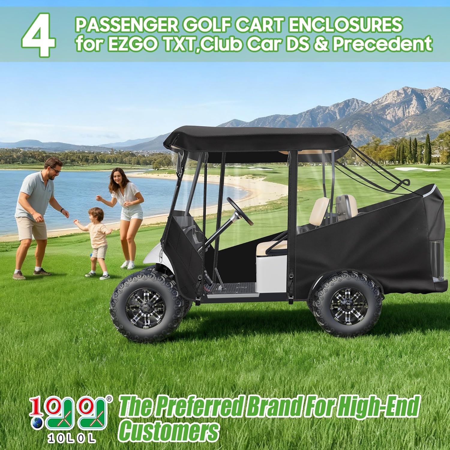 10L0L 4 Passenger Golf Cart Enclosure -57" Short Roof Universal for EZGO TXT RXV & Club Car DS Precedent Tempo with Side Mirror Openings,Waterproof 600D Rain Cover,Transparent Tail Light