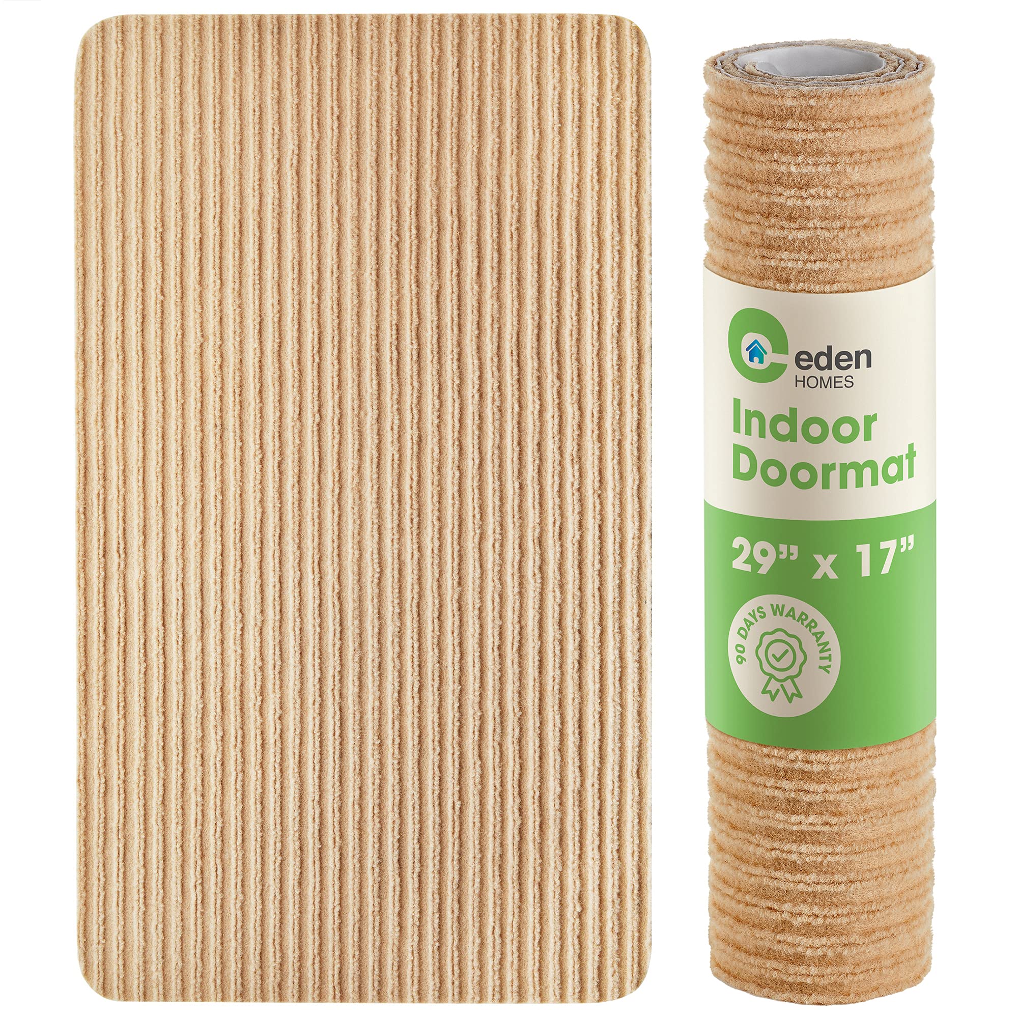 EdenHomes Proprietary Durable, Lightweight Door Mat (29” x 17”) - Easy Clean Indoor Rug, Low-Profile for Porch, Patio, Entry, Garage, Kitchen - Absorbs Dirt, Water, Sand, Mud, and Snow - Beige