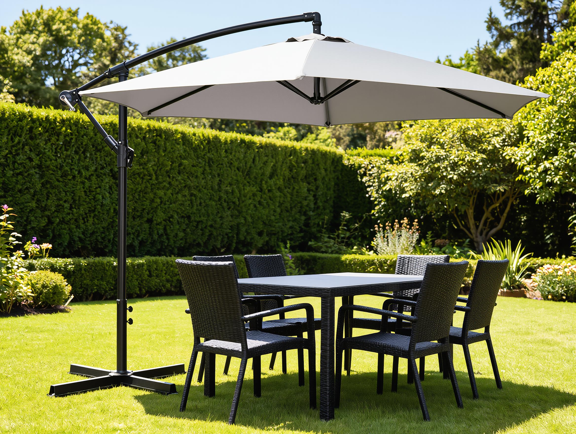 Ombrellone a Braccio Decentrato MYKONOS 3 Metri – Struttura Acciaio Ø48mm 8 Nervature – Telo Poliestere 180g/m² Idrorepellente Anti-UV – Apertura a Manovella – Parasole Giardino Terrazzo Piscina