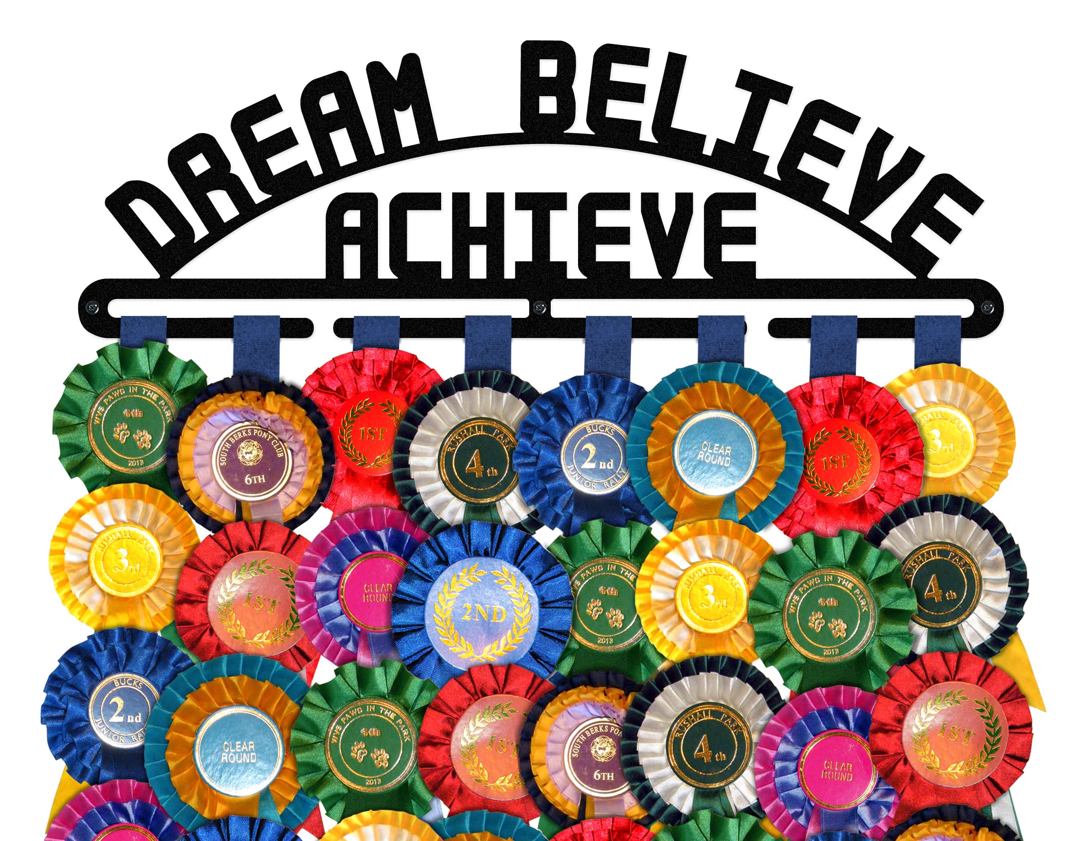Rosette Holder Display | DREAM BELIEVE ACHIEVE | Metal | Wall Mounted Horse Show Rosette Hanger