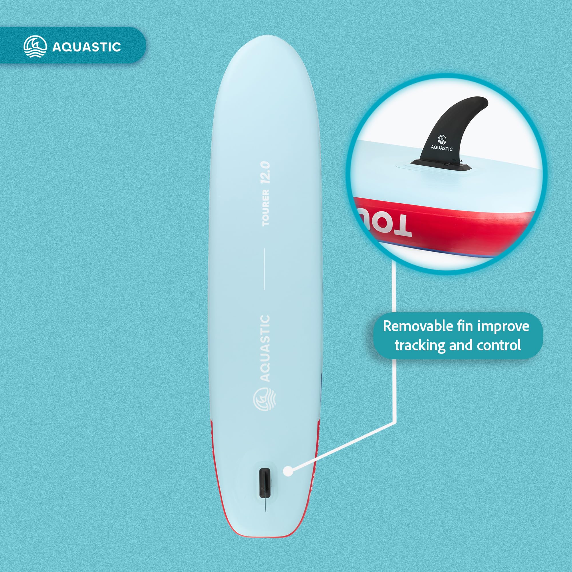 AQUASTIC Tourer nadmuchiwana deska SUP 12'0″ | Allround Touring | 365 x 86 x 15 cm | pojemność skokowa 410 l | 2 miejsca kajakowe | technologia Drop Stitch Lite | maksymalne obciążenie 200 kg