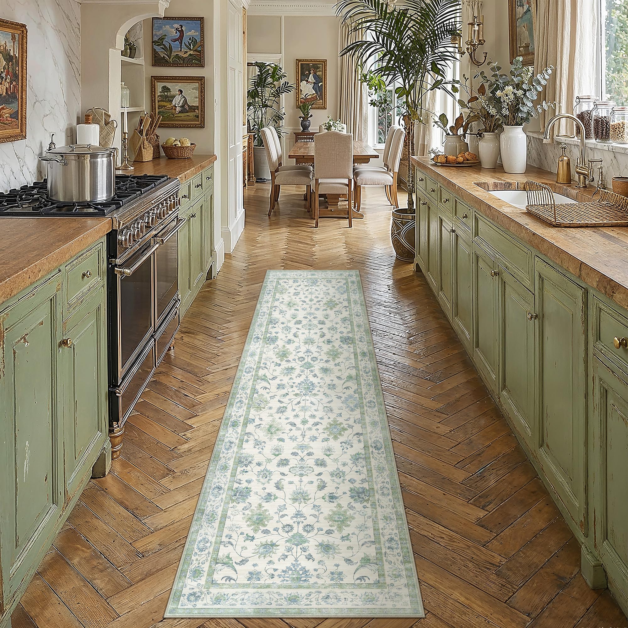 PureCozy Teppich Wohnzimmer Waschbarer Blumenmuster kurzflor rutschfest Weich Bumen Boho Vintage Teppiche