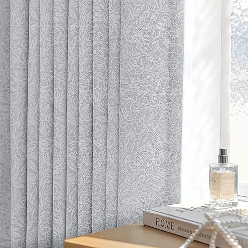 Metro Parlor Cortinas opacas florales grises de 84 pulgadas de largo para dormitorio, cortinas jacquard de flores vintage francesas para sala de