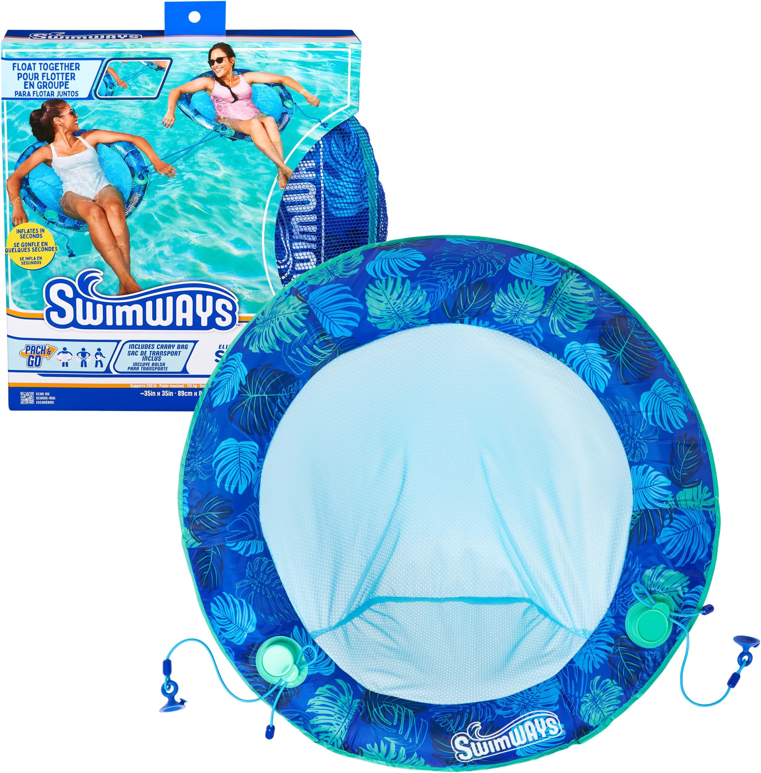 Elite Spring Float Papasan Pool Lounger, Inflatable Pool Floats with Fast Inflation, Pool Lounge Chair for Adults up to 250 lbs